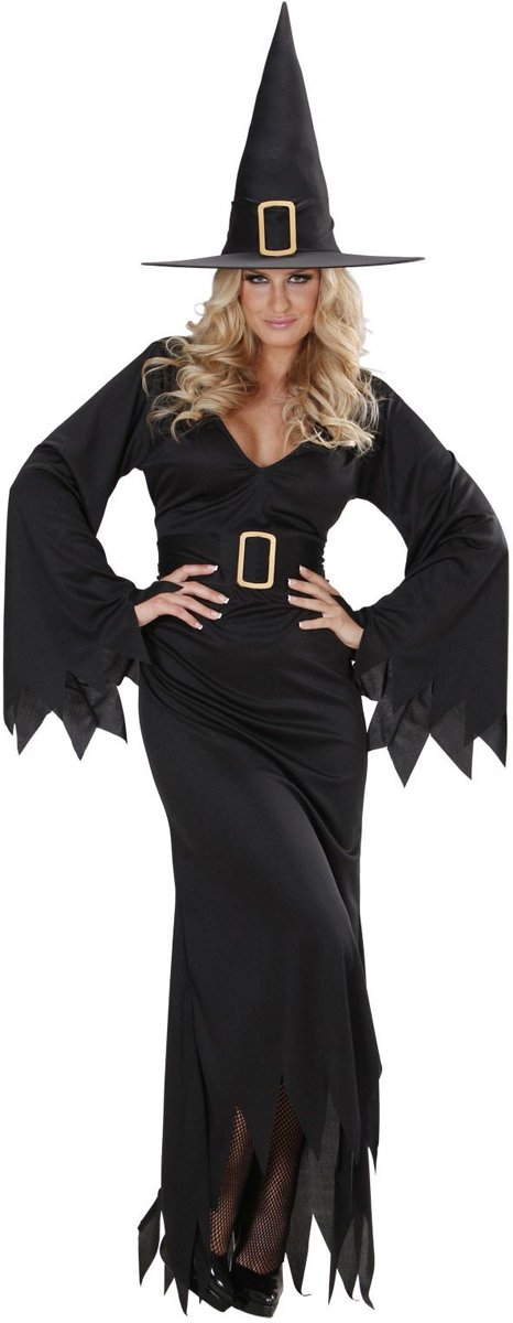 Heks & Spider Lady & Voodoo & Duistere Religie Kostuum | Elegante Heks Black Witch Kostuum Vrouw | Large | Halloween | Verkleedkleding